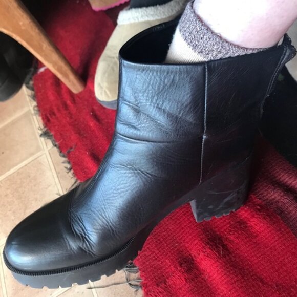Zara Black Leather Platform Heeleed Rubber Sole Ankle Boot women's 41 (US 10.5) - Picture 7 of 10